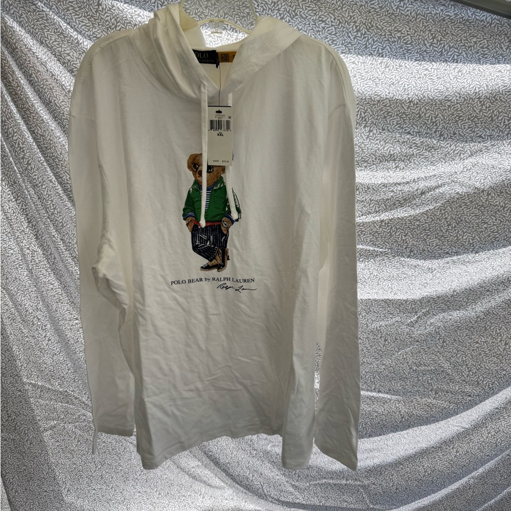 NWT Polo by Ralph Lauren XXL White Hoodie with Bear Design